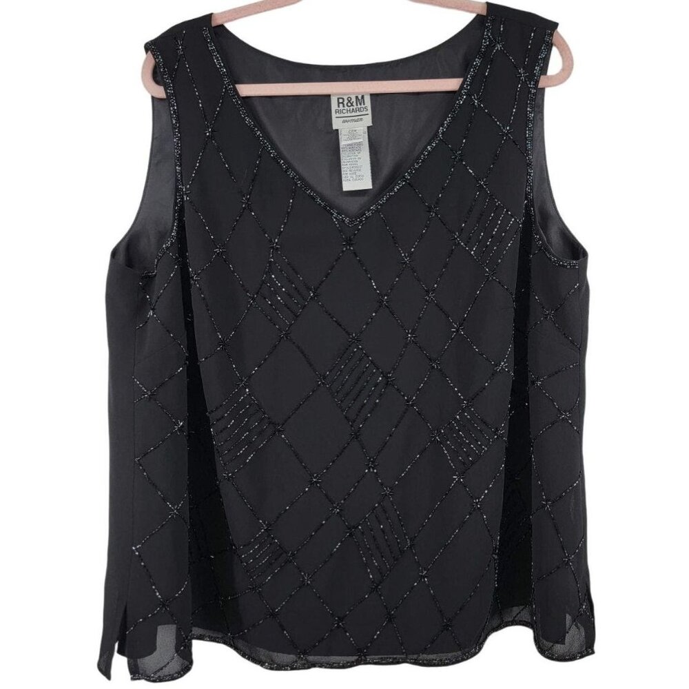 R&M Richards Black Beaded Tank Blouse‎ 20W